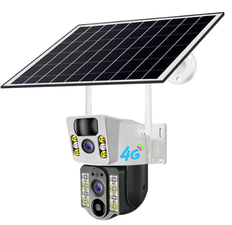 Camera de supraveghere cu panou solar si Lentile duble 4K HD 8MP 4G ALB